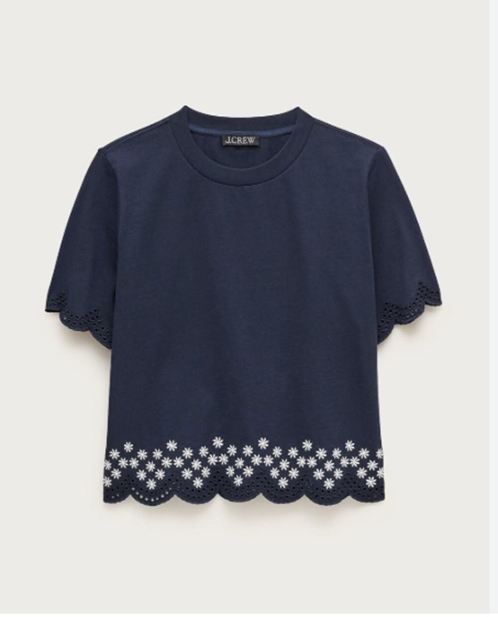 J.Crew Premium Heavyweight Scalloped Eyelet Tee Navy NWT Small
